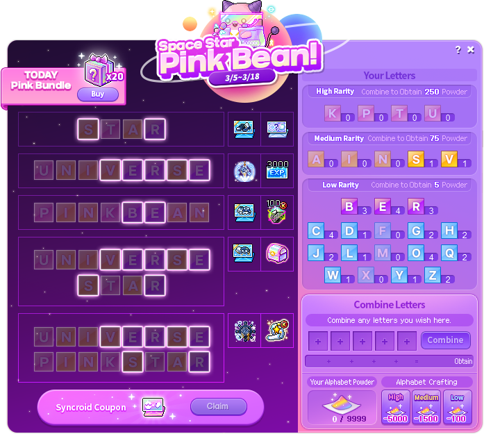 Space Star Pink Bean UI MapleStory